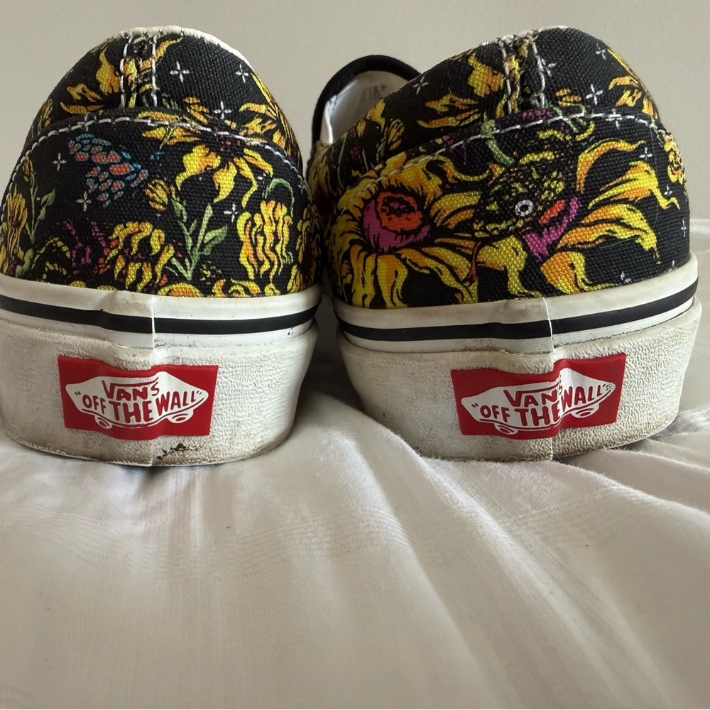 Vans Slip-On. Black with Colorful Floral and Skull Design. Used. Size 6M/7.5F - Picture 2 of 7
